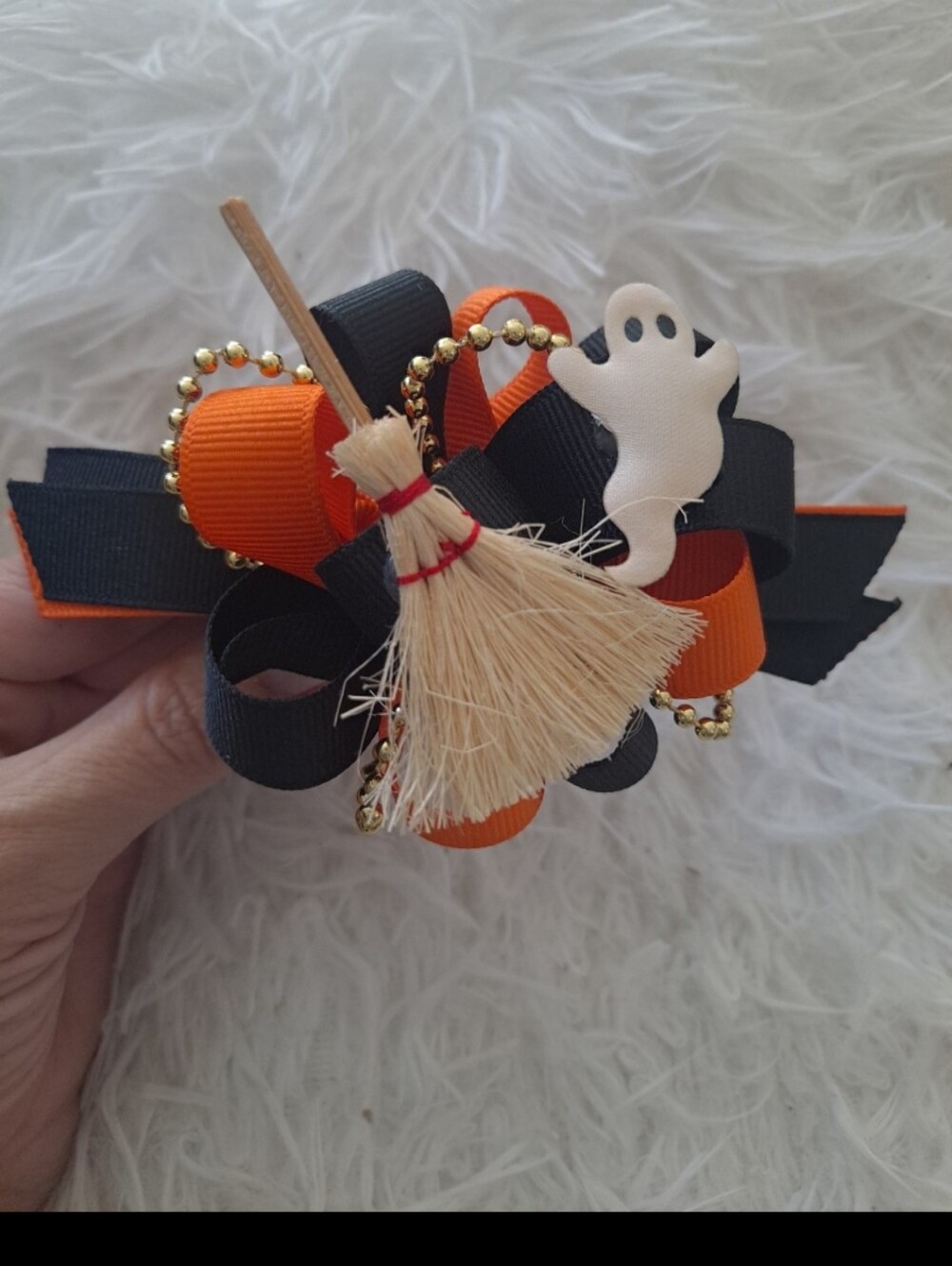 Handmade Ribbon Halloween Hair Barette Ghost Hair Clip